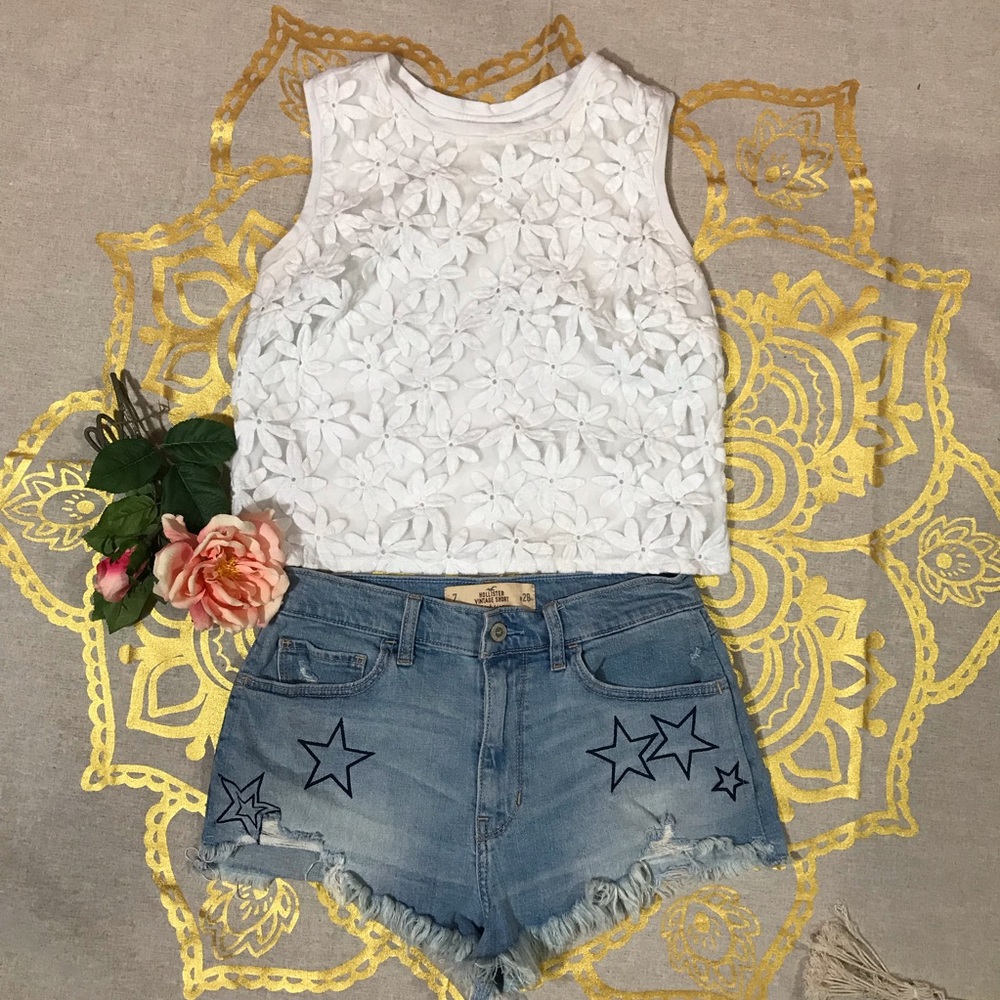 Hollister Denim Shorts And blouse Sz 28 (M18)
